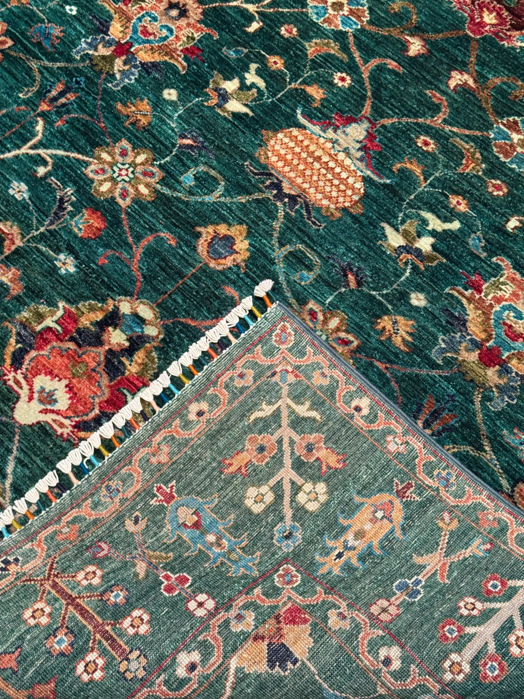 Sultani Binbirgece Orijinal El Dokuması Yeşil Kök Boya Yün Halı 171x240 4.10 Metrekare - 5x8