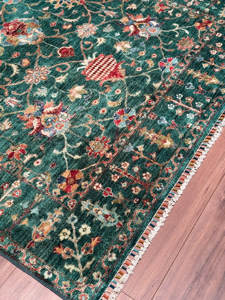 Sultani Binbirgece Orijinal El Dokuması Yeşil Kök Boya Yün Halı 171x240 4.10 Metrekare - 5x8