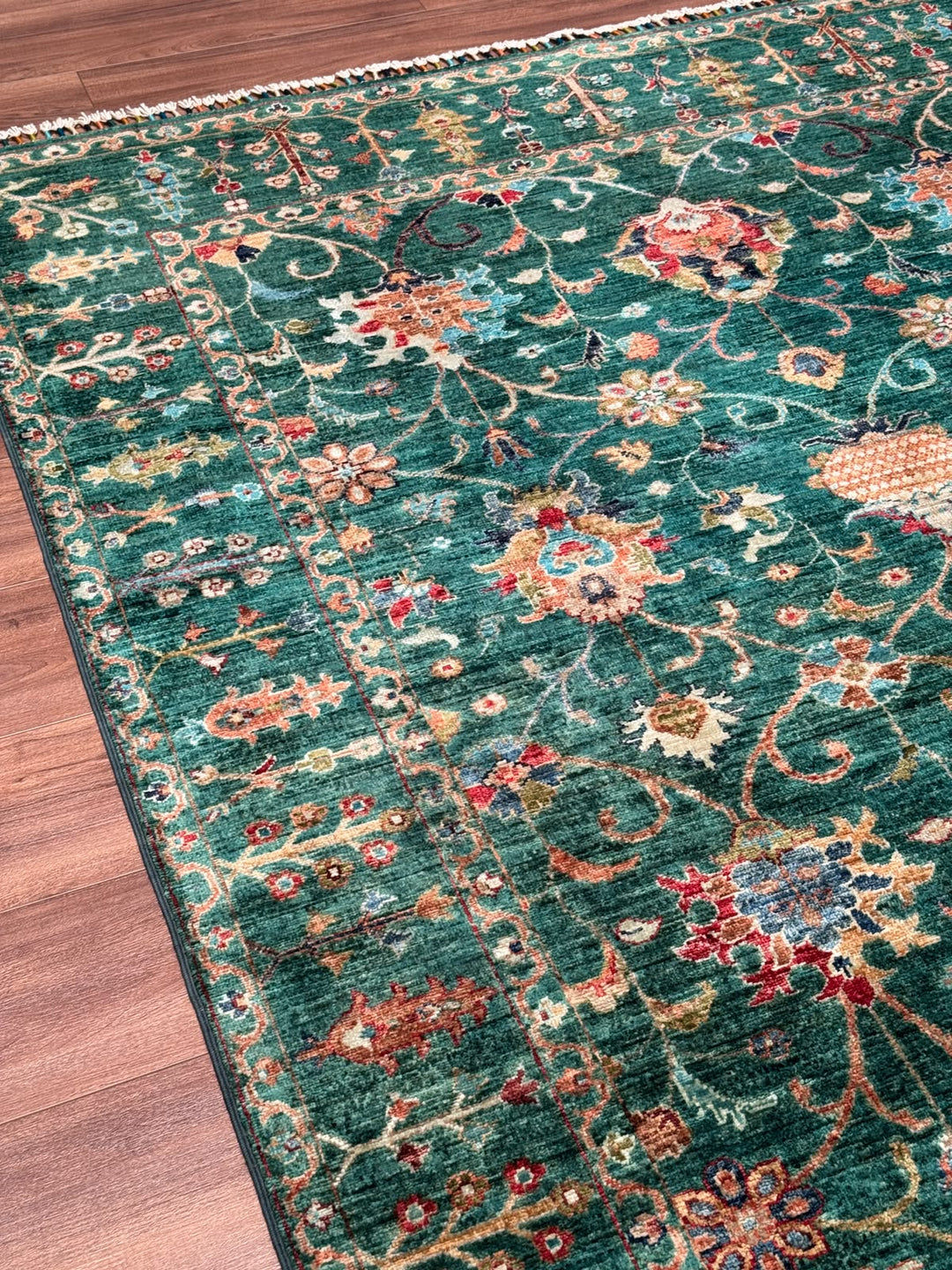 Sultani Binbirgece Orijinal El Dokuması Yeşil Kök Boya Yün Halı 171x240 4.10 Metrekare - 5x8