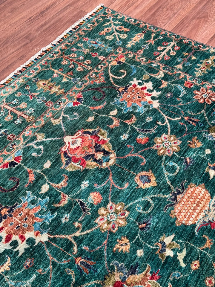 Sultani Binbirgece Orijinal El Dokuması Yeşil Kök Boya Yün Halı 171x240 4.10 Metrekare - 5x8