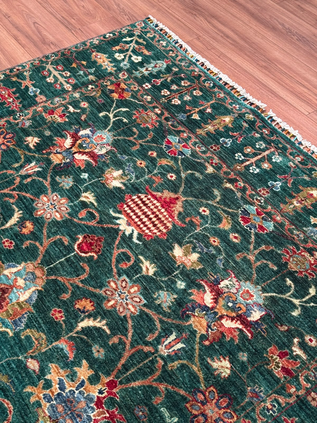 Sultani Binbirgece Orijinal El Dokuması Yeşil Kök Boya Yün Halı 171x240 4.10 Metrekare - 5x8