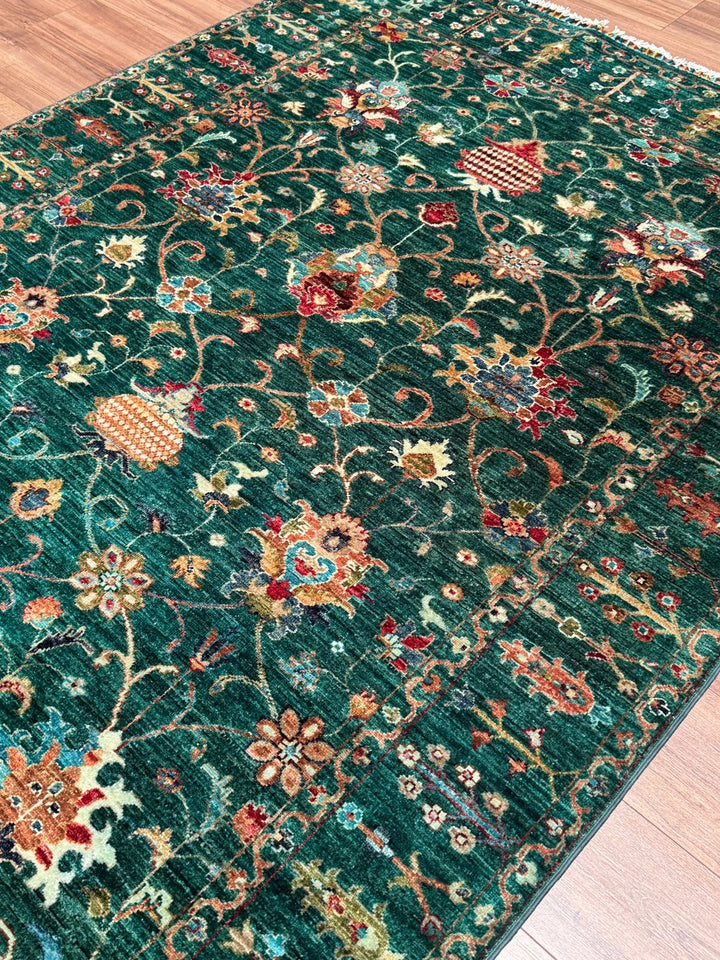 Sultani Binbirgece Orijinal El Dokuması Yeşil Kök Boya Yün Halı 171x240 4.10 Metrekare - 5x8