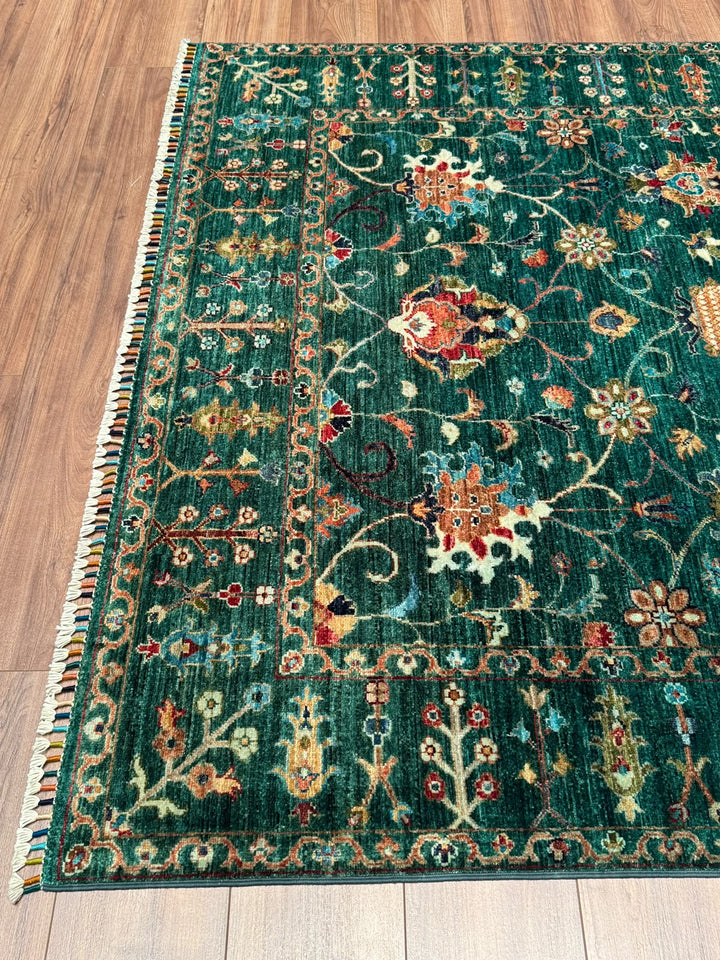 Sultani Binbirgece Orijinal El Dokuması Yeşil Kök Boya Yün Halı 171x240 4.10 Metrekare - 5x8
