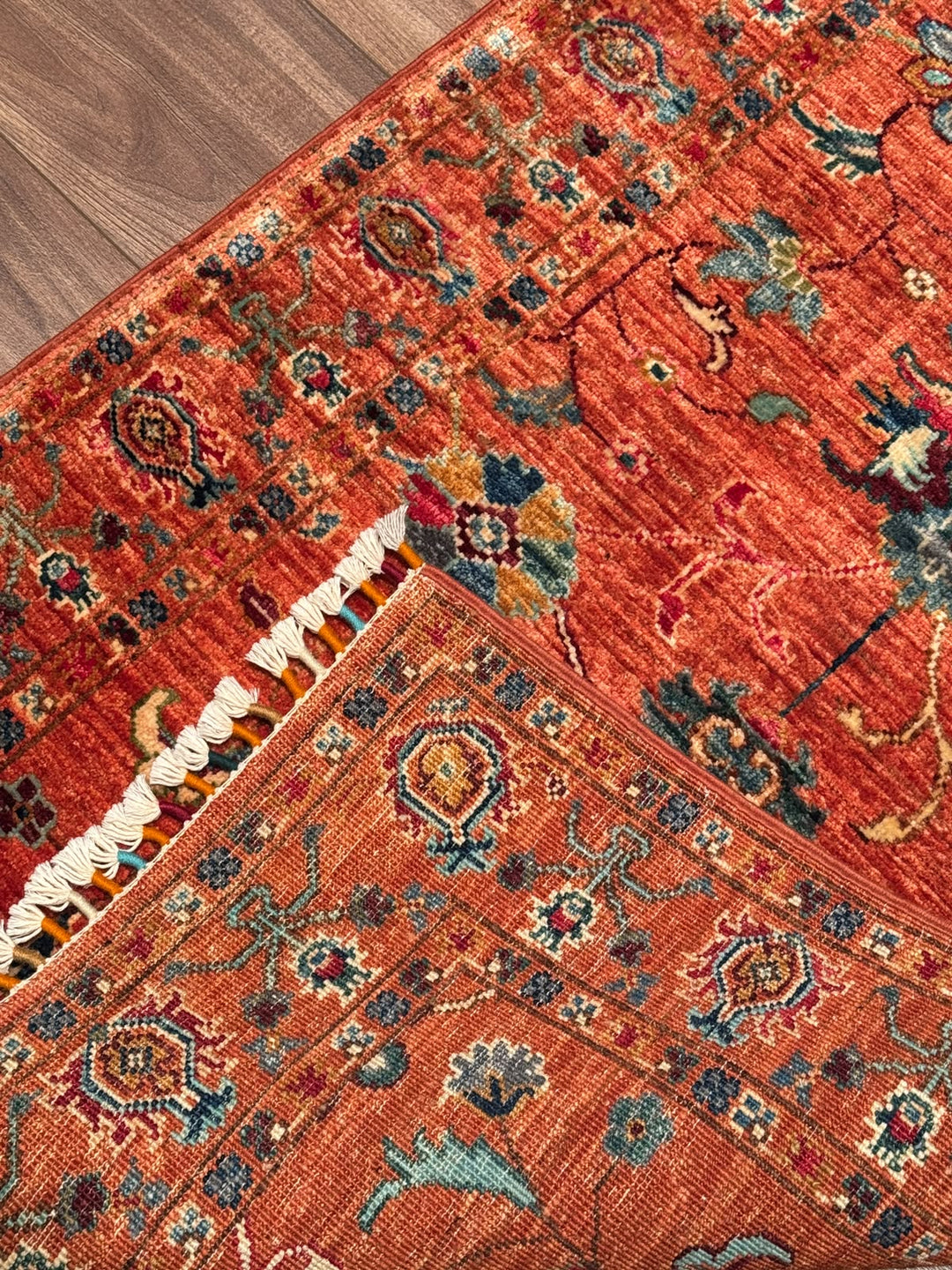 Sultani Binbirgece Yolluk Orijinal El Dokuması Turuncu Kök Boya Yün Halı 0.82x243 1.99 Metrekare - 3x8 ft