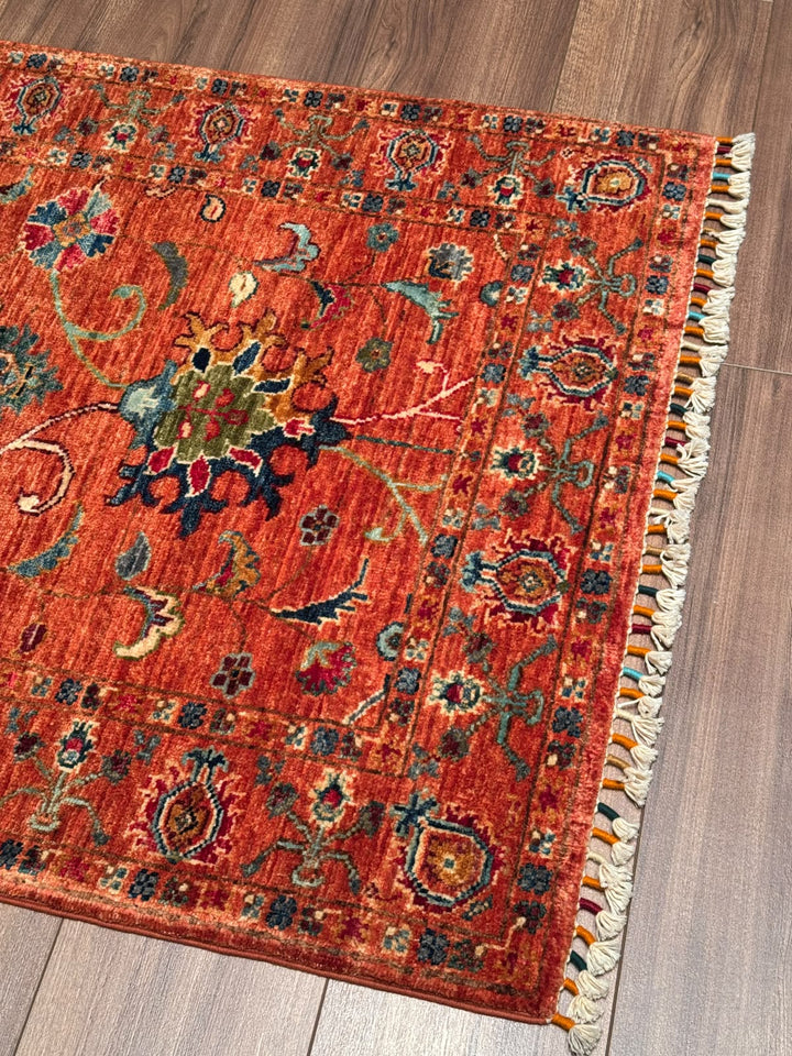 Sultani Binbirgece Yolluk Orijinal El Dokuması Turuncu Kök Boya Yün Halı 0.82x243 1.99 Metrekare - 3x8 ft