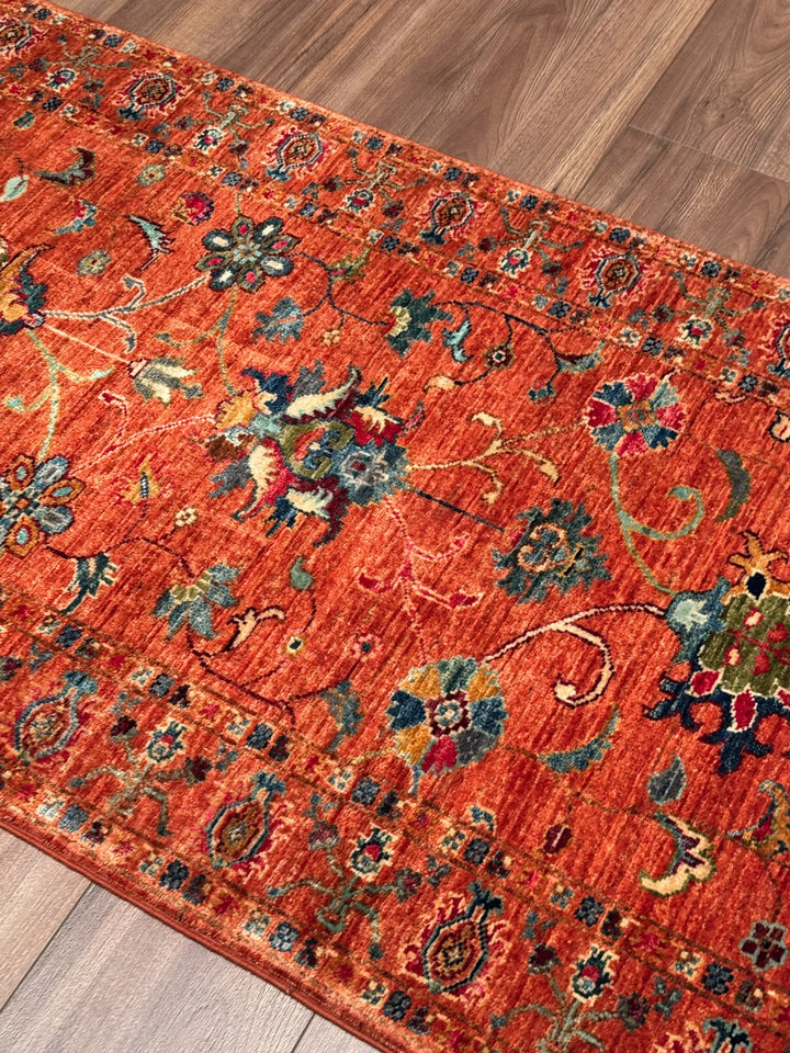Sultani Binbirgece Yolluk Orijinal El Dokuması Turuncu Kök Boya Yün Halı 0.82x243 1.99 Metrekare - 3x8 ft
