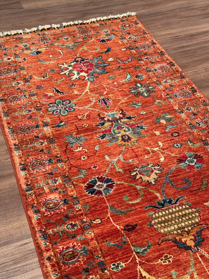 Sultani Binbirgece Yolluk Orijinal El Dokuması Turuncu Kök Boya Yün Halı 0.82x243 1.99 Metrekare - 3x8 ft