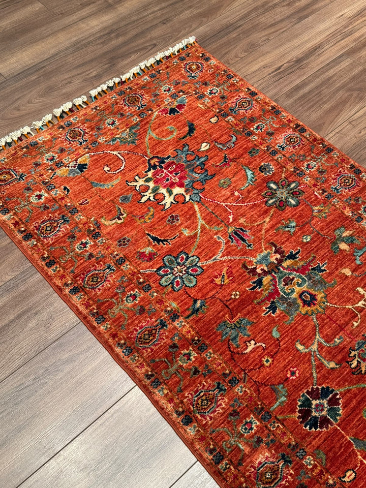 Sultani Binbirgece Yolluk Orijinal El Dokuması Turuncu Kök Boya Yün Halı 0.82x243 1.99 Metrekare - 3x8 ft