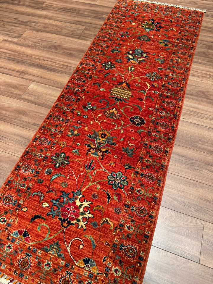 Sultani Binbirgece Yolluk Orijinal El Dokuması Turuncu Kök Boya Yün Halı 0.82x243 1.99 Metrekare - 3x8 ft