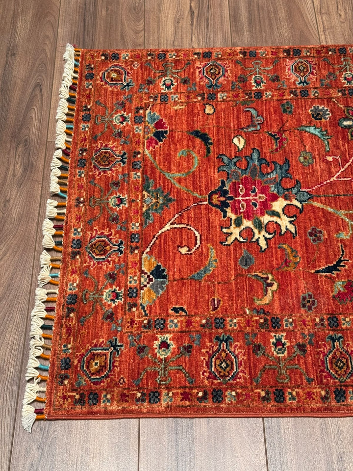 Sultani Binbirgece Yolluk Orijinal El Dokuması Turuncu Kök Boya Yün Halı 0.82x243 1.99 Metrekare - 3x8 ft