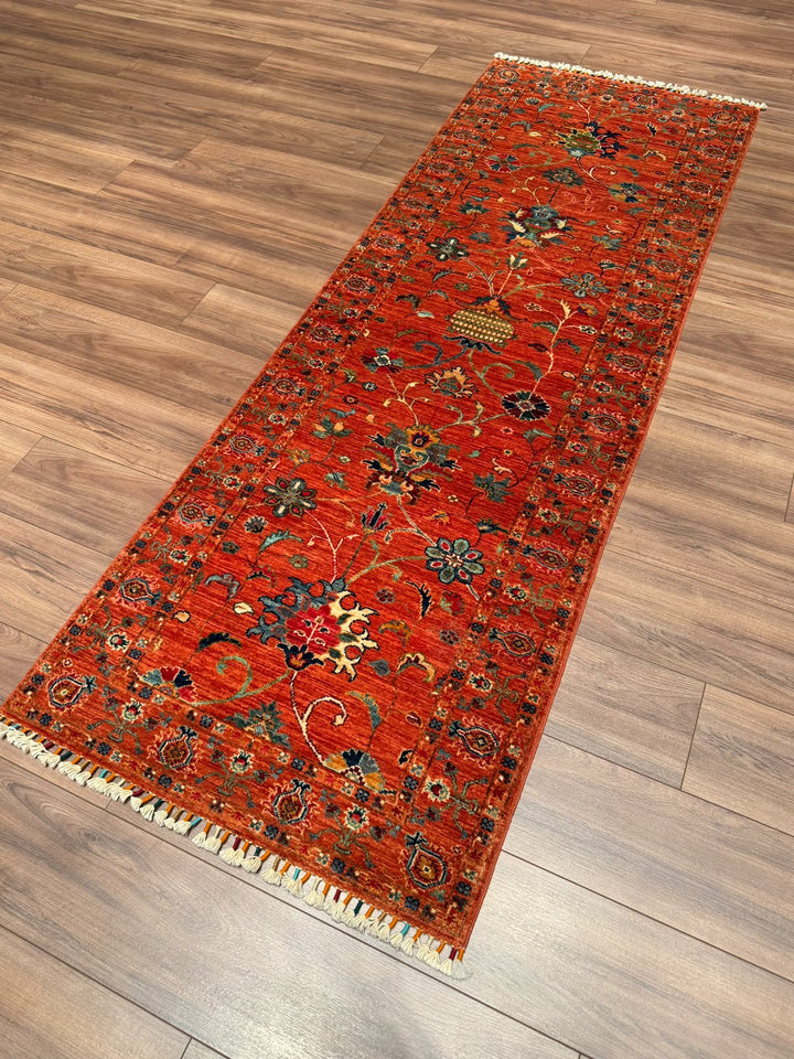Sultani Binbirgece Yolluk Orijinal El Dokuması Turuncu Kök Boya Yün Halı 0.82x243 1.99 Metrekare - 3x8 ft