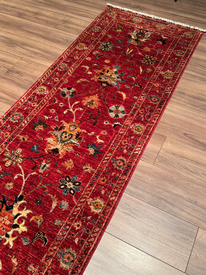 Sultani Binbirgece Uzun Yolluk Orijinal El Dokuması Kırmızı Kök Boya Yün Halı 0.78x417 3.25 Metrekare - 3x13 ft