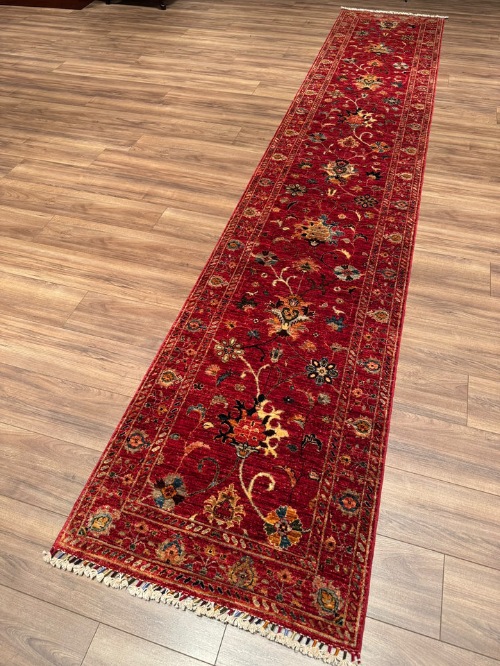 Sultani Binbirgece Uzun Yolluk Orijinal El Dokuması Kırmızı Kök Boya Yün Halı 0.78x417 3.25 Metrekare - 3x13 ft