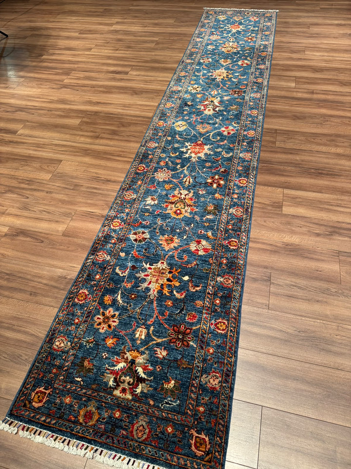Sultani Binbirgece Uzun Yolluk Orijinal El Dokuması Lacivert Kök Boya Yün Halı 0.77x415 3.20 Metrekare - 3x13 ft