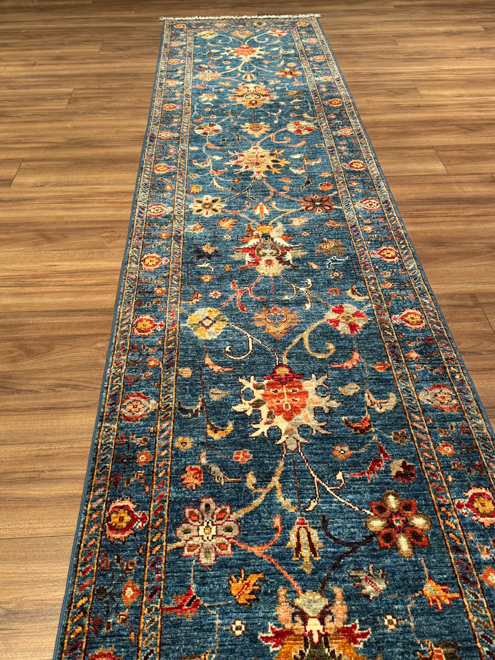 Sultani Binbirgece Uzun Yolluk Orijinal El Dokuması Lacivert Kök Boya Yün Halı 0.77x415 3.20 Metrekare - 3x13 ft