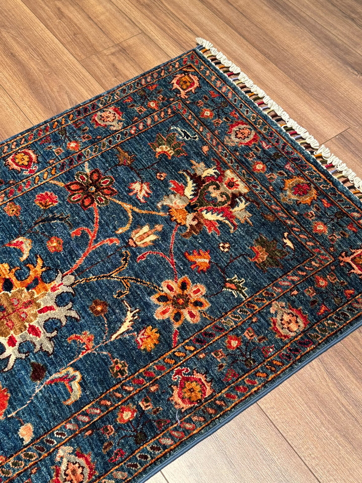 Sultani Binbirgece Uzun Yolluk Orijinal El Dokuması Lacivert Kök Boya Yün Halı 0.77x415 3.20 Metrekare - 3x13 ft