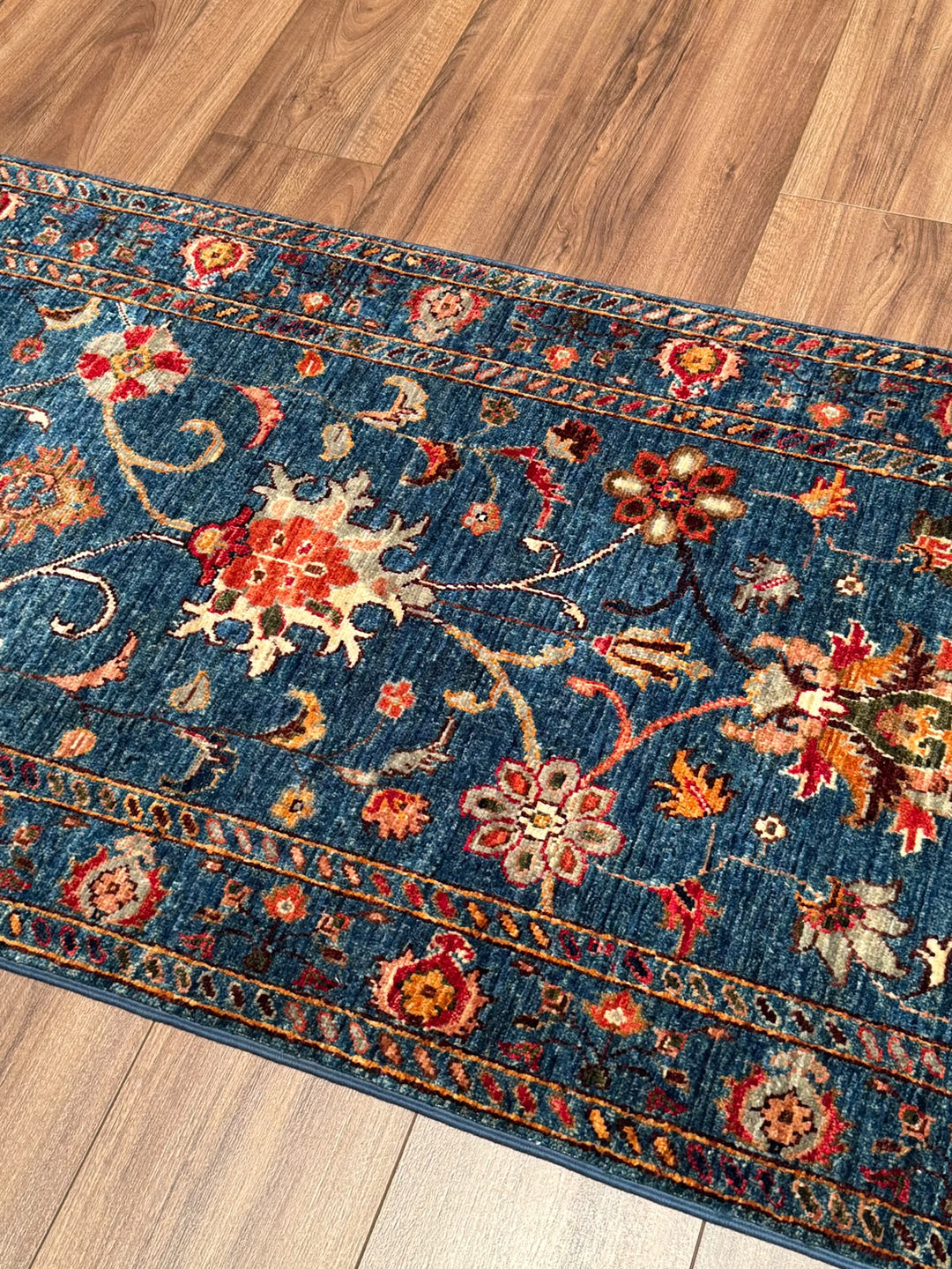 Sultani Binbirgece Uzun Yolluk Orijinal El Dokuması Lacivert Kök Boya Yün Halı 0.77x415 3.20 Metrekare - 3x13 ft