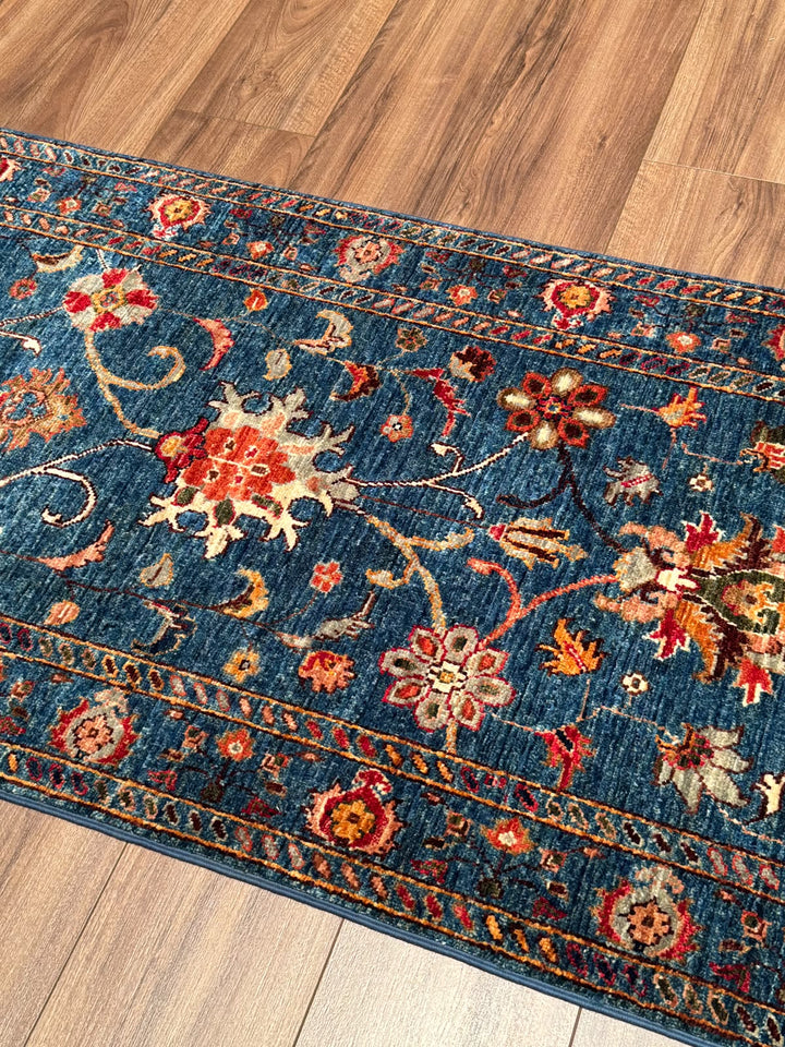 Sultani Binbirgece Uzun Yolluk Orijinal El Dokuması Lacivert Kök Boya Yün Halı 0.77x415 3.20 Metrekare - 3x13 ft