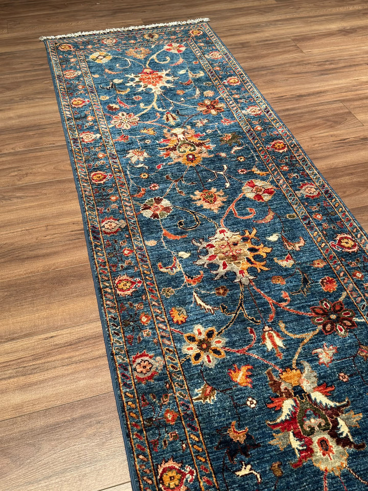 Sultani Binbirgece Uzun Yolluk Orijinal El Dokuması Lacivert Kök Boya Yün Halı 0.77x415 3.20 Metrekare - 3x13 ft