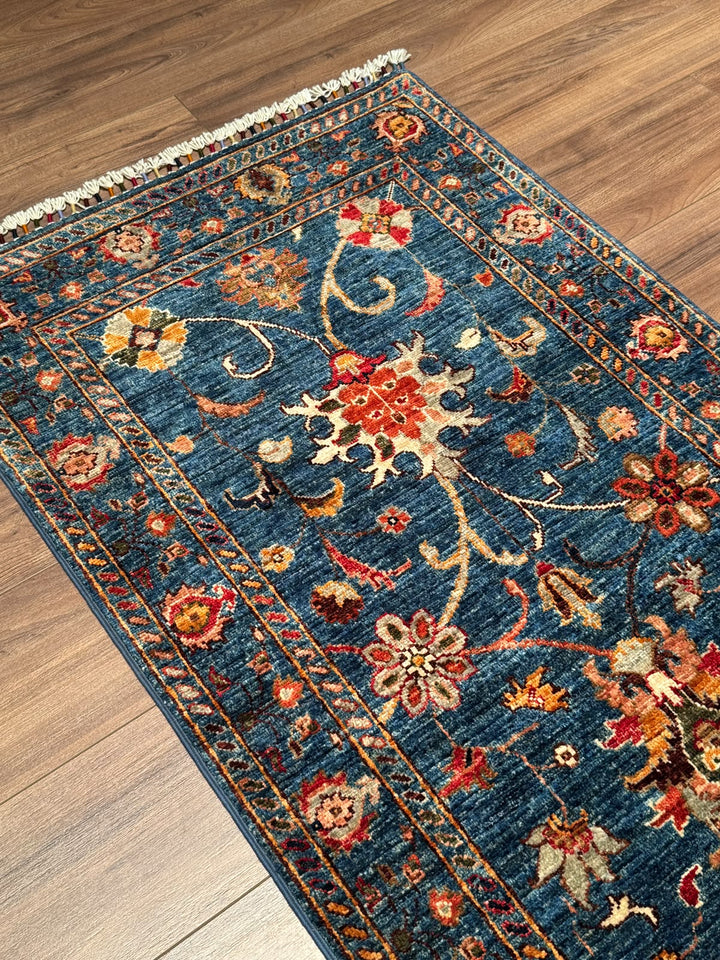 Sultani Binbirgece Uzun Yolluk Orijinal El Dokuması Lacivert Kök Boya Yün Halı 0.77x415 3.20 Metrekare - 3x13 ft