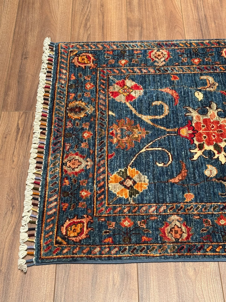 Sultani Binbirgece Uzun Yolluk Orijinal El Dokuması Lacivert Kök Boya Yün Halı 0.77x415 3.20 Metrekare - 3x13 ft