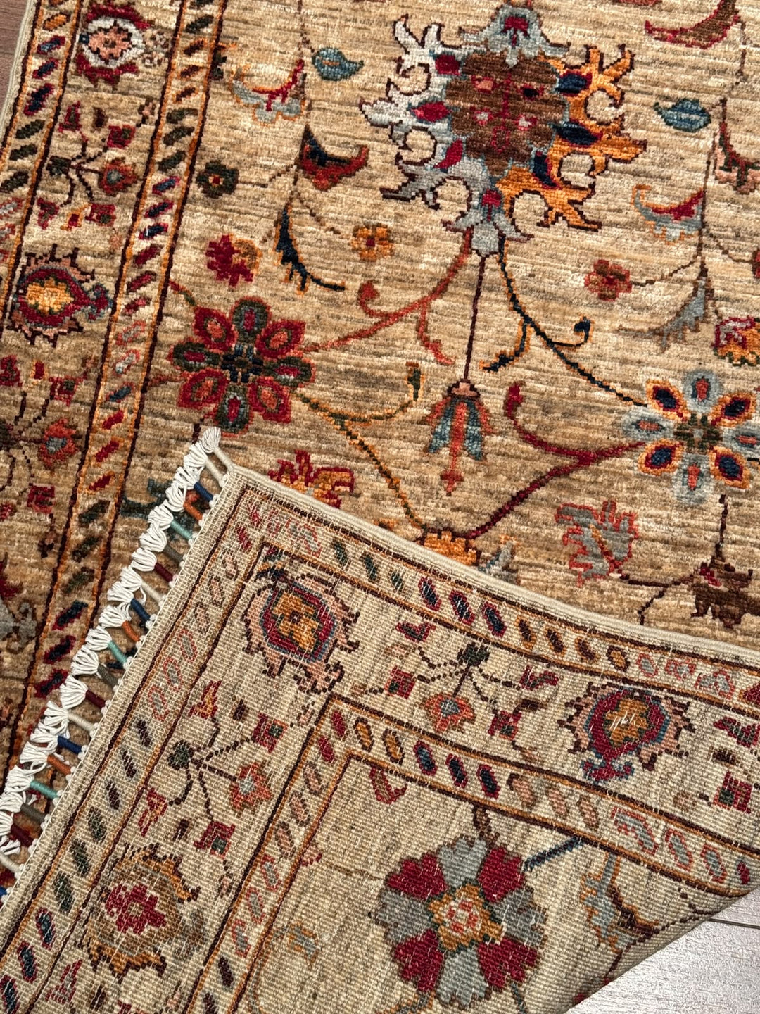 Sultani Binbirgece Uzun Yolluk Orijinal El Dokuması Bej Kök Boya Yün Halı 0.78x438 3.42 Metrekare - 3x13 ft
