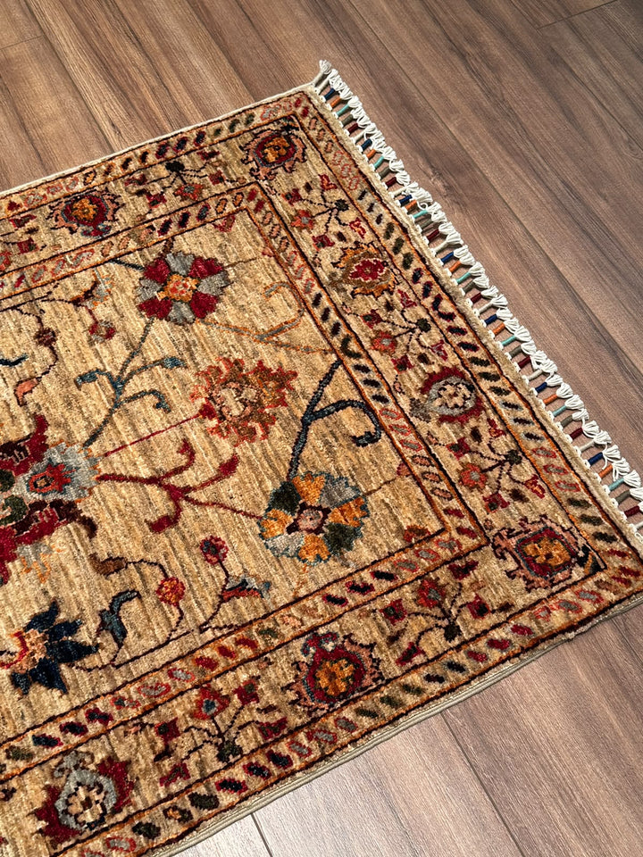 Sultani Binbirgece Uzun Yolluk Orijinal El Dokuması Bej Kök Boya Yün Halı 0.78x438 3.42 Metrekare - 3x13 ft