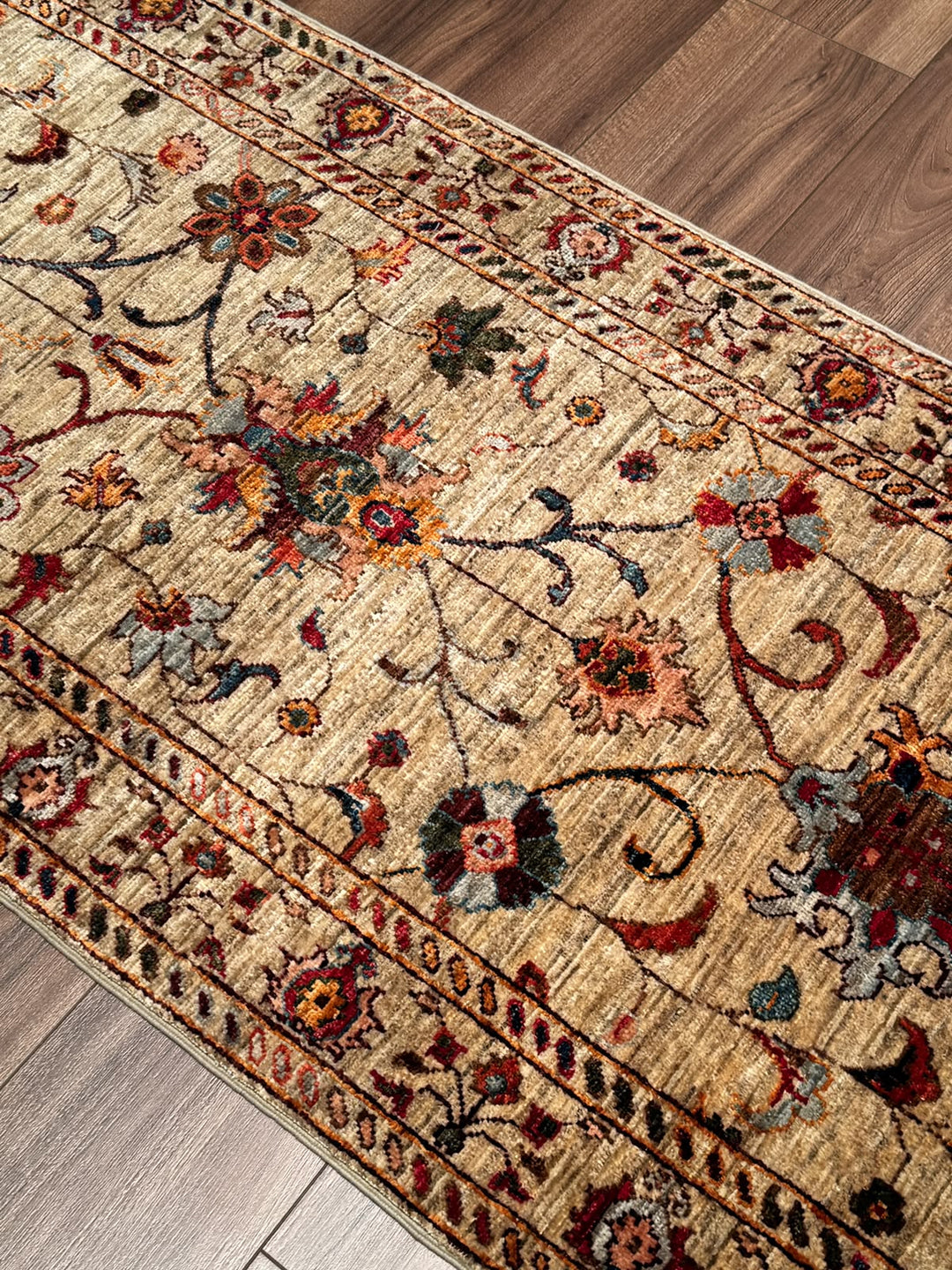 Sultani Binbirgece Uzun Yolluk Orijinal El Dokuması Bej Kök Boya Yün Halı 0.78x438 3.42 Metrekare - 3x13 ft