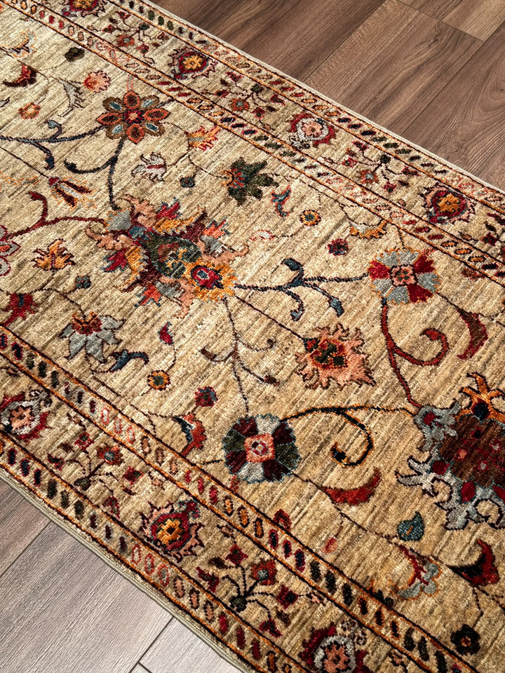 Sultani Binbirgece Uzun Yolluk Orijinal El Dokuması Bej Kök Boya Yün Halı 0.78x438 3.42 Metrekare - 3x13 ft