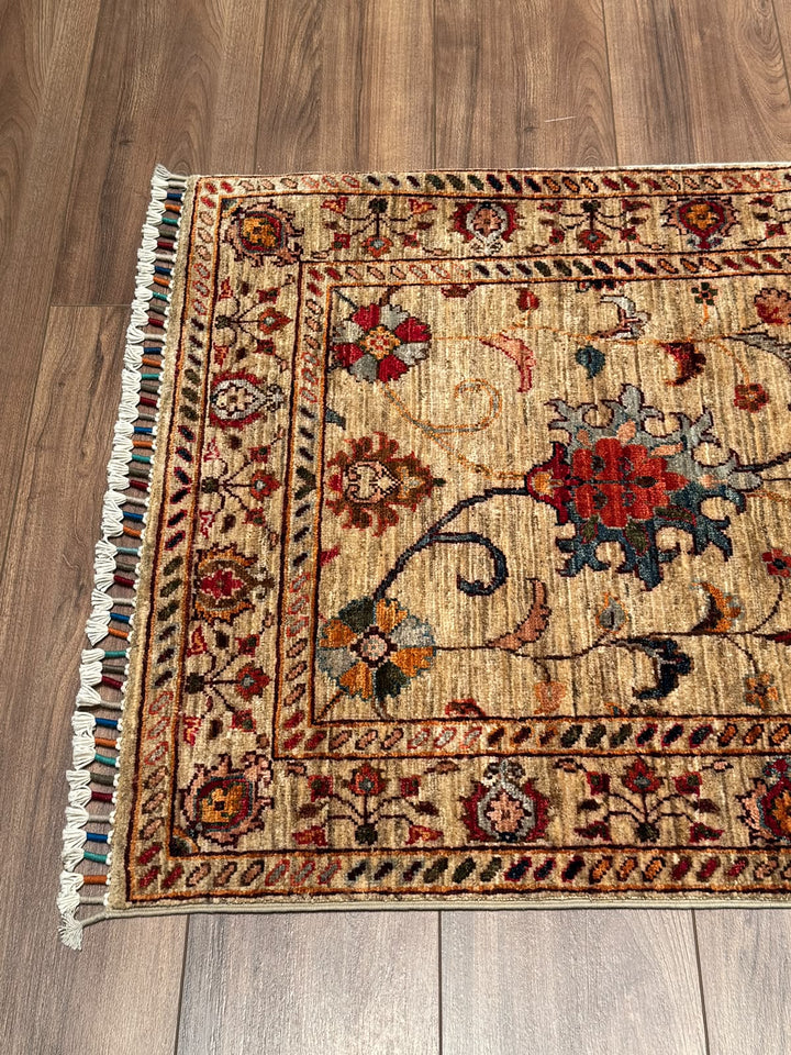 Sultani Binbirgece Uzun Yolluk Orijinal El Dokuması Bej Kök Boya Yün Halı 0.78x438 3.42 Metrekare - 3x13 ft