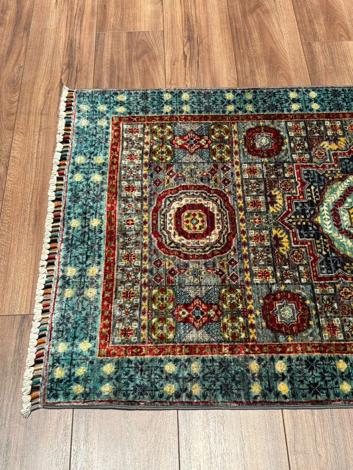 Memlük Orijinal El Dokuması Yolluk Turkuaz Kök Boya Yün Halı 0.83x298 2.47 Metrekare - 3x10 ft