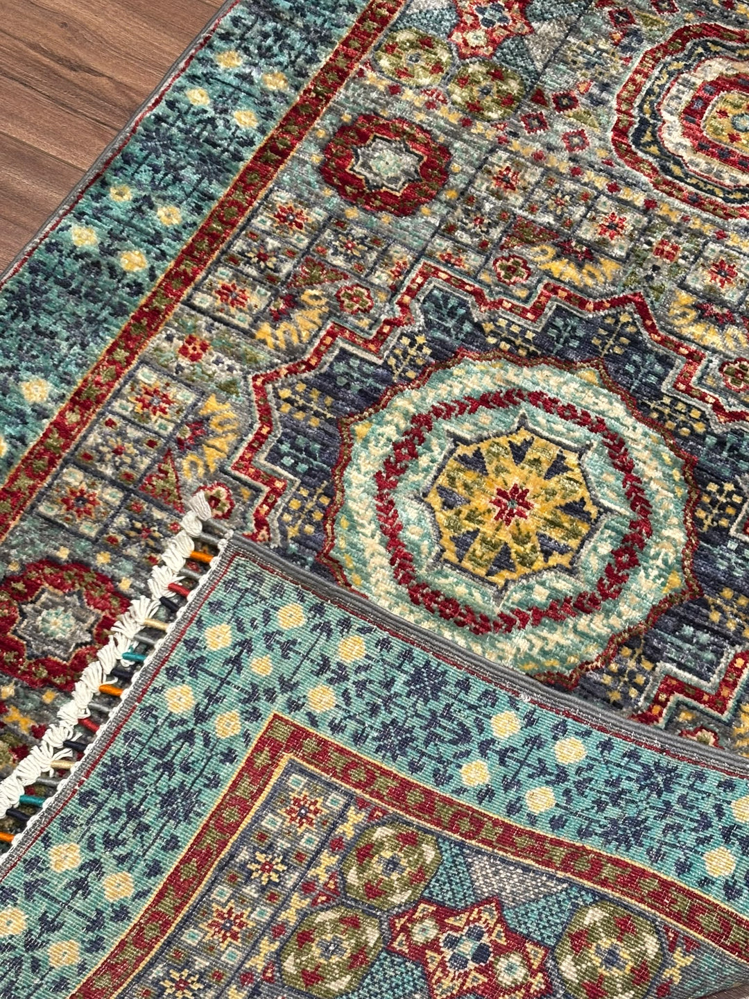 Memlük Orijinal El Dokuması Yolluk Turkuaz Kök Boya Yün Halı 0.83x298 2.47 Metrekare - 3x10 ft