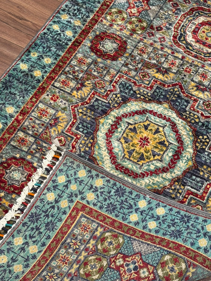 Memlük Orijinal El Dokuması Yolluk Turkuaz Kök Boya Yün Halı 0.83x298 2.47 Metrekare - 3x10 ft