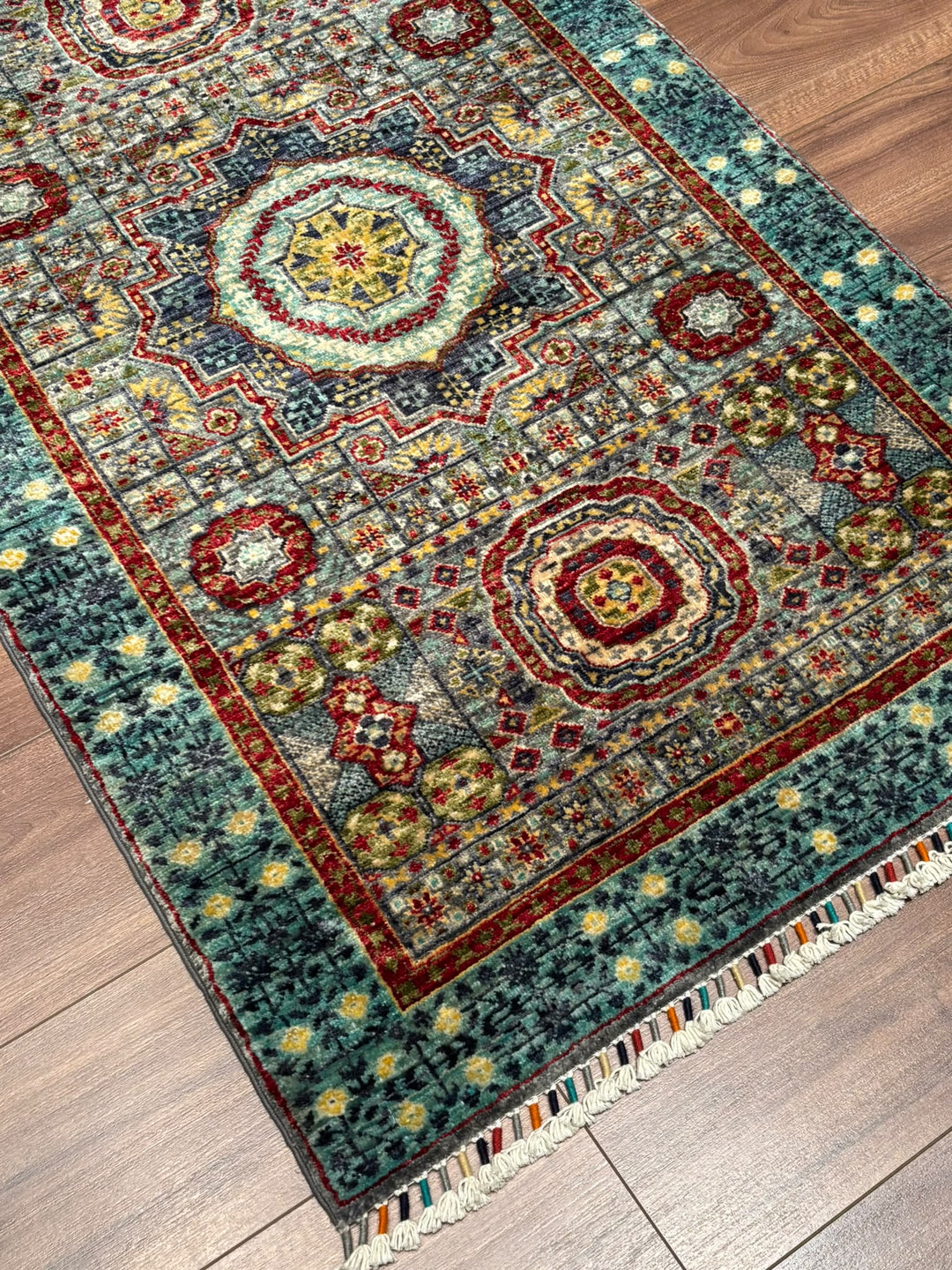 Memlük Orijinal El Dokuması Yolluk Turkuaz Kök Boya Yün Halı 0.83x298 2.47 Metrekare - 3x10 ft