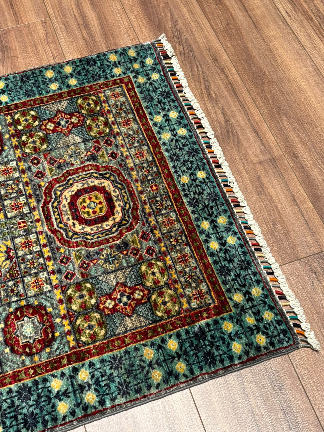 Memlük Orijinal El Dokuması Yolluk Turkuaz Kök Boya Yün Halı 0.83x298 2.47 Metrekare - 3x10 ft
