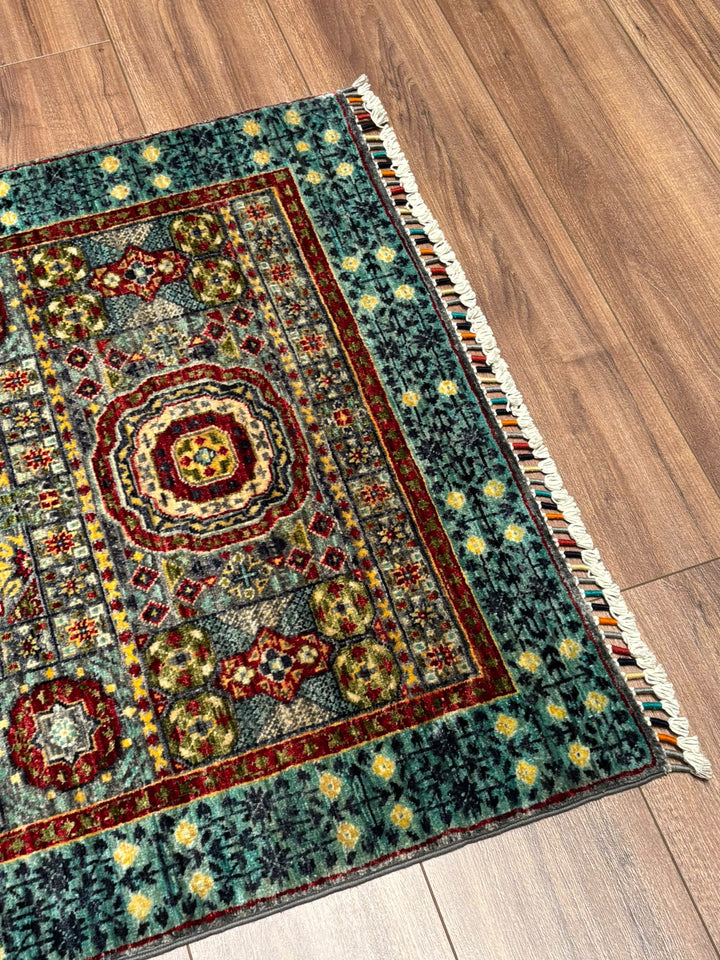 Memlük Orijinal El Dokuması Yolluk Turkuaz Kök Boya Yün Halı 0.83x298 2.47 Metrekare - 3x10 ft