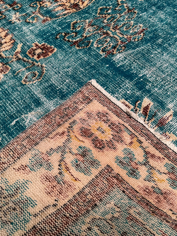 Orijinal Vintage Turkuaz Kök Boya Yün El Dokuma Halı 186x268 4.98 Metrekare - 6x8 ft
