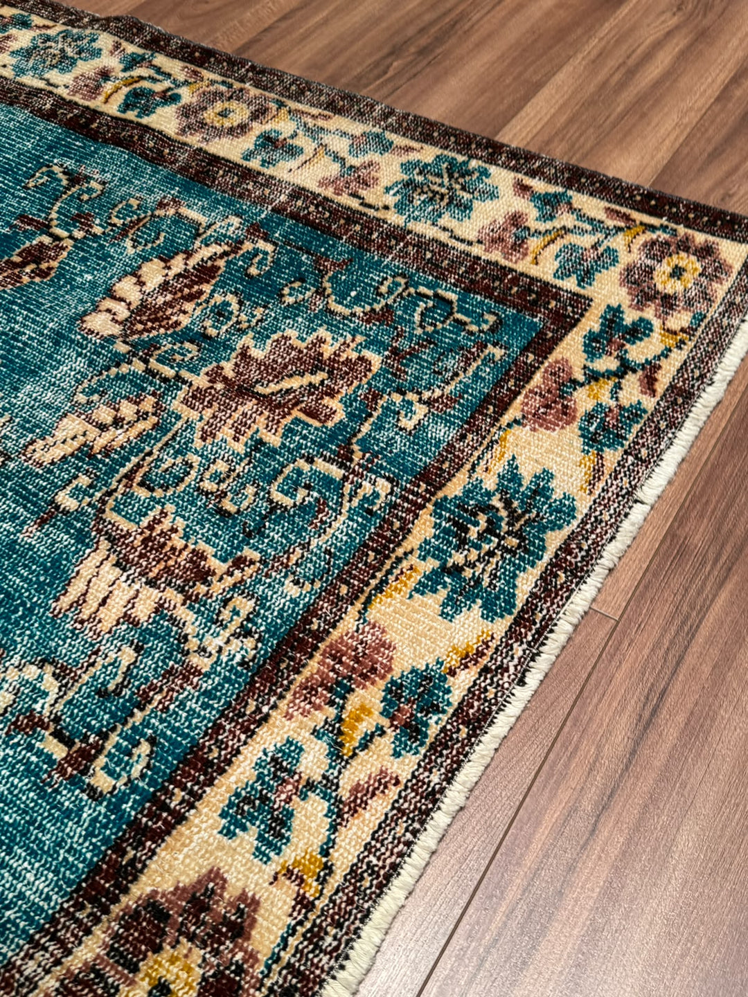 Orijinal Vintage Turkuaz Kök Boya Yün El Dokuma Halı 186x268 4.98 Metrekare - 6x8 ft
