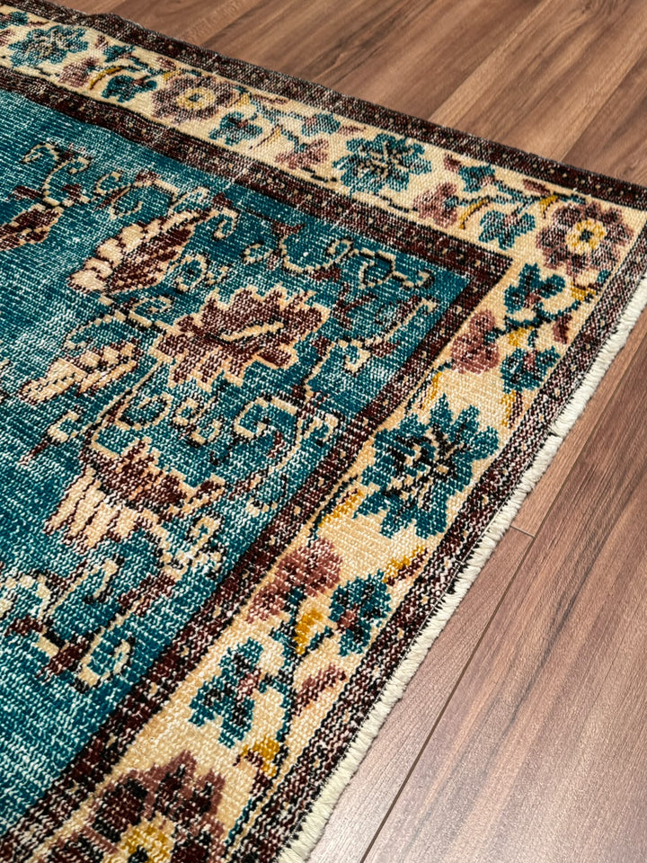 Orijinal Vintage Turkuaz Kök Boya Yün El Dokuma Halı 186x268 4.98 Metrekare - 6x8 ft