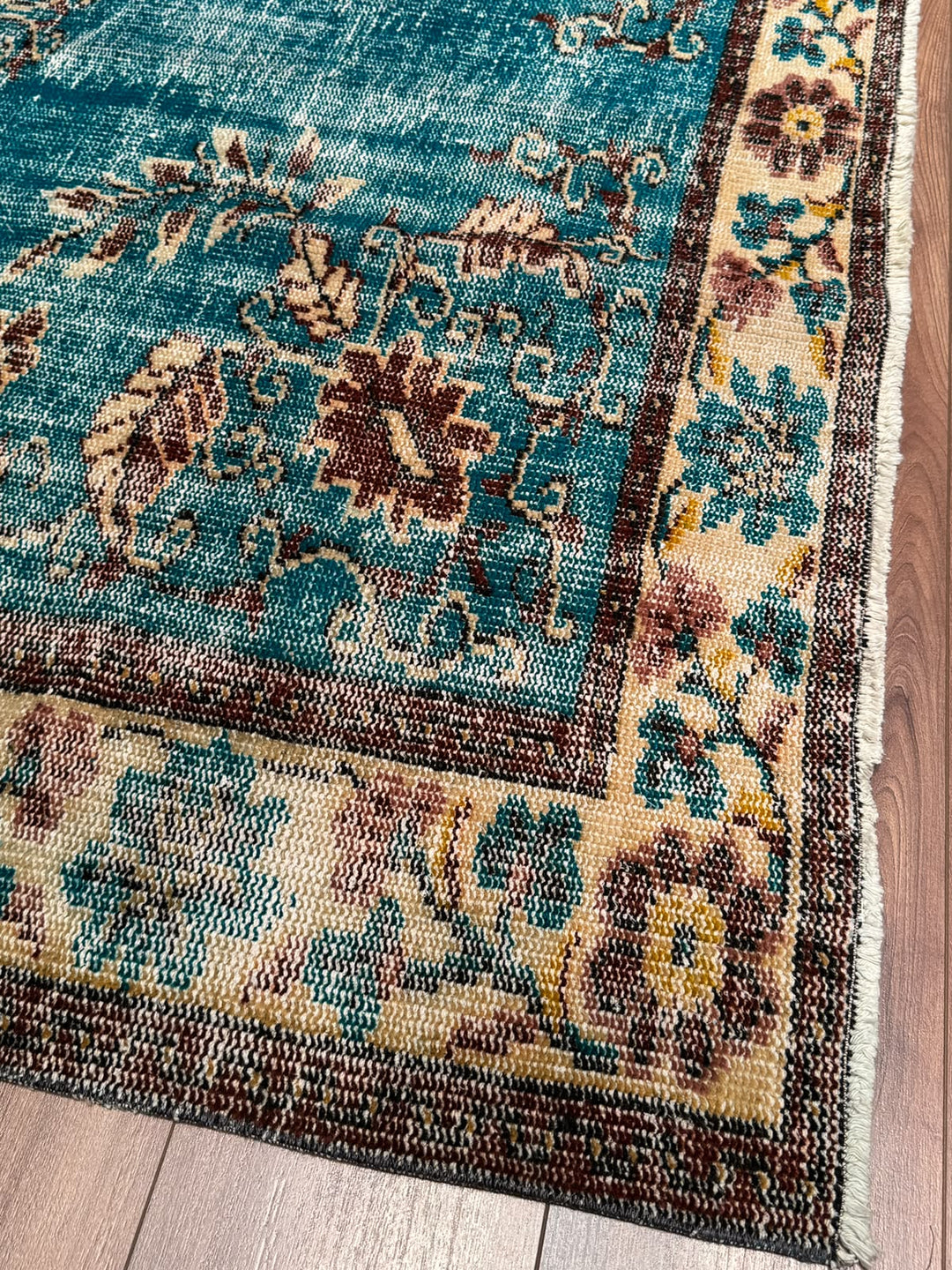 Orijinal Vintage Turkuaz Kök Boya Yün El Dokuma Halı 186x268 4.98 Metrekare - 6x8 ft