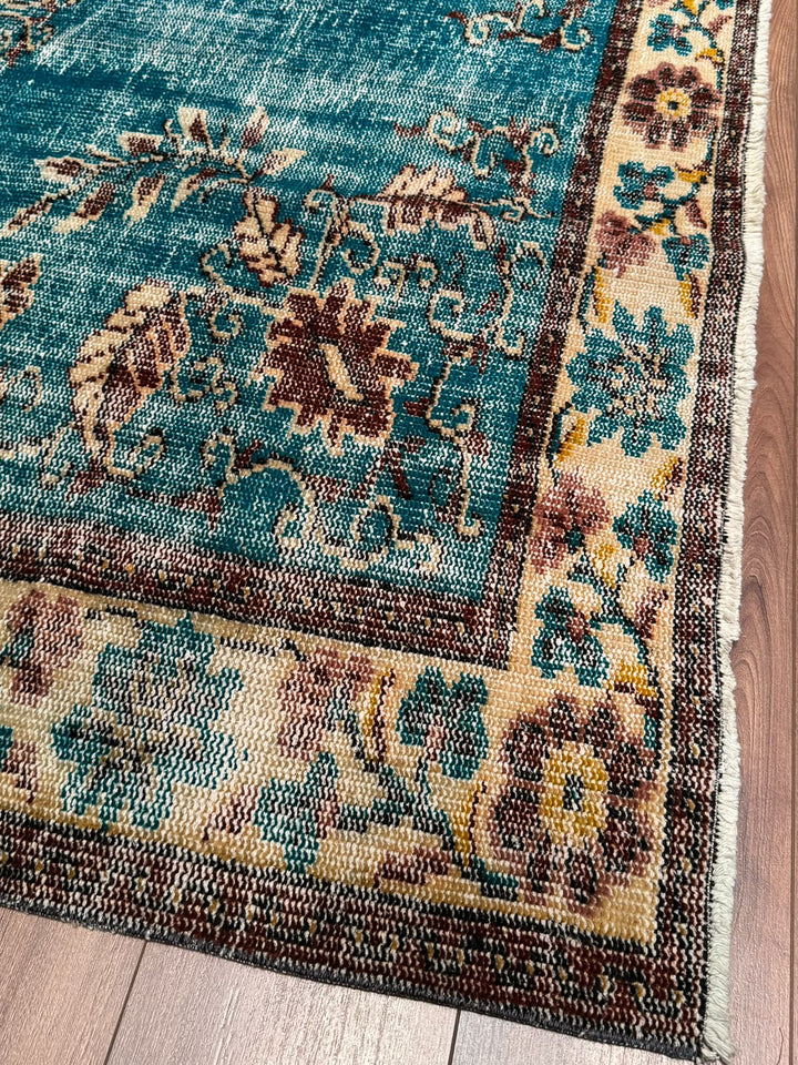 Orijinal Vintage Turkuaz Kök Boya Yün El Dokuma Halı 186x268 4.98 Metrekare - 6x8 ft