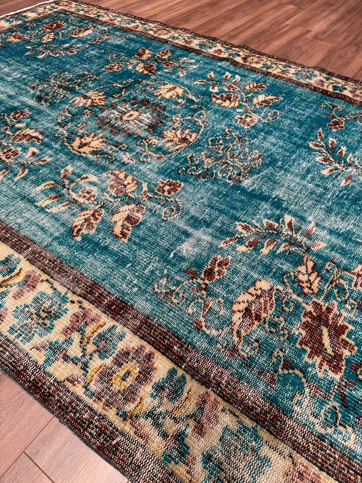Orijinal Vintage Turkuaz Kök Boya Yün El Dokuma Halı 186x268 4.98 Metrekare - 6x8 ft