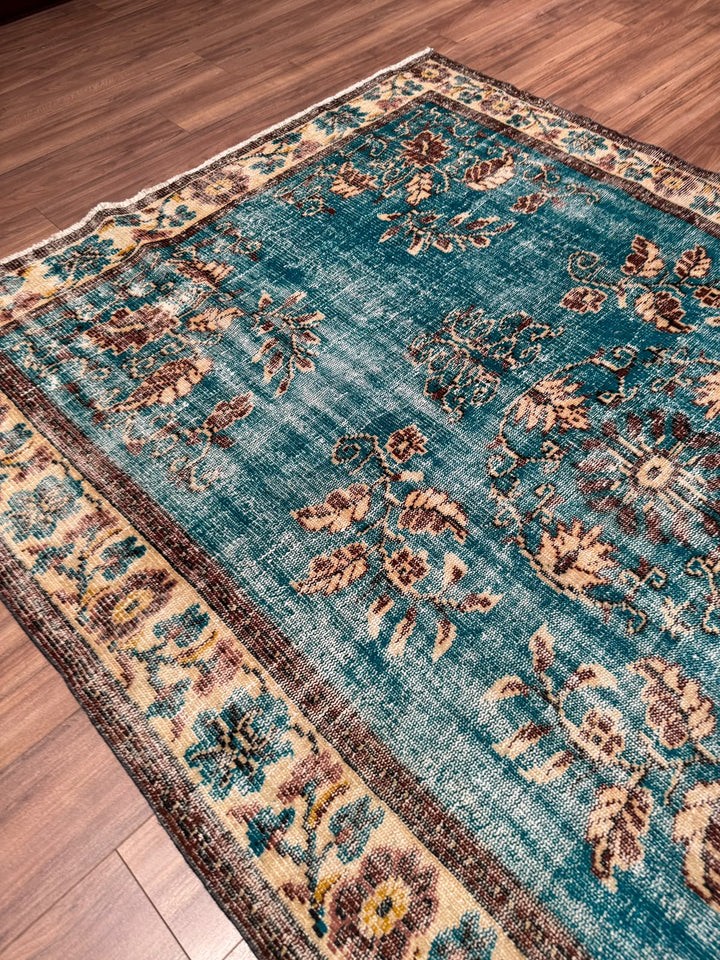 Orijinal Vintage Turkuaz Kök Boya Yün El Dokuma Halı 186x268 4.98 Metrekare - 6x8 ft