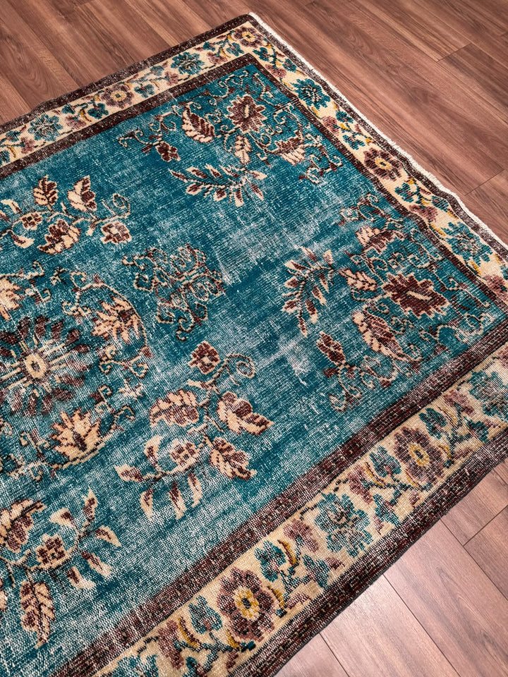 Orijinal Vintage Turkuaz Kök Boya Yün El Dokuma Halı 186x268 4.98 Metrekare - 6x8 ft