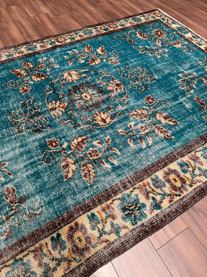 Orijinal Vintage Turkuaz Kök Boya Yün El Dokuma Halı 186x268 4.98 Metrekare - 6x8 ft