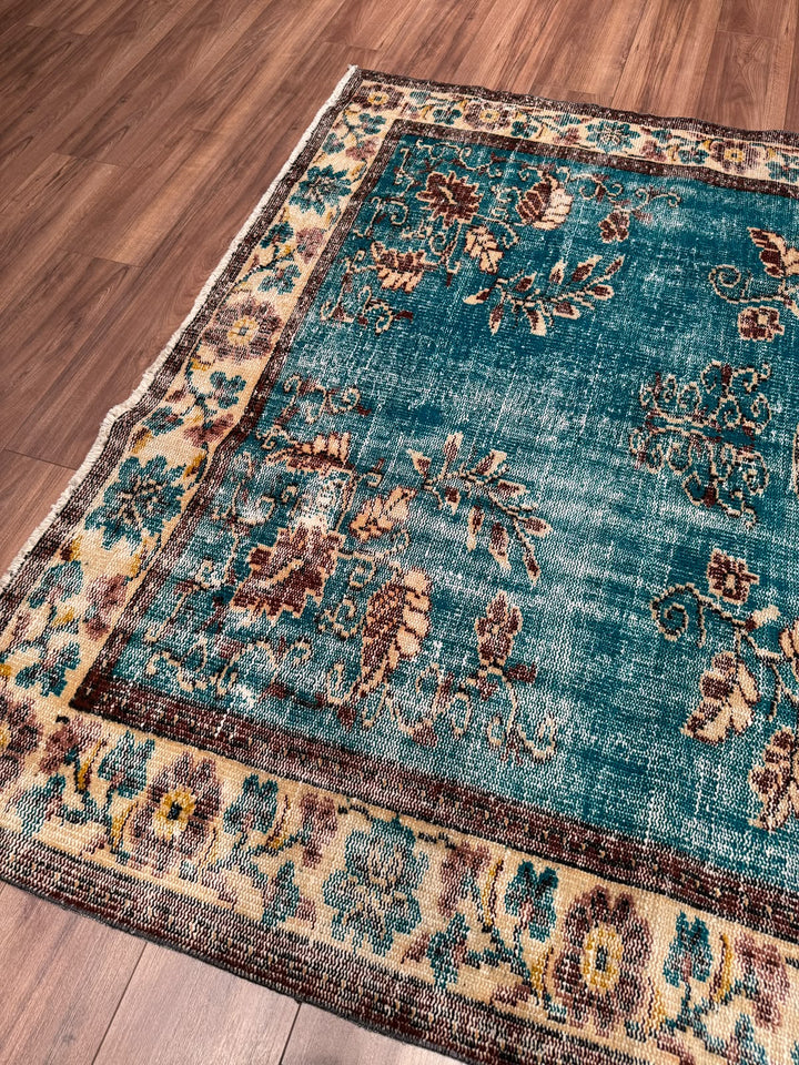Orijinal Vintage Turkuaz Kök Boya Yün El Dokuma Halı 186x268 4.98 Metrekare - 6x8 ft