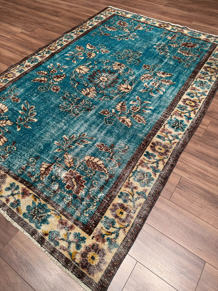 Orijinal Vintage Turkuaz Kök Boya Yün El Dokuma Halı 186x268 4.98 Metrekare - 6x8 ft