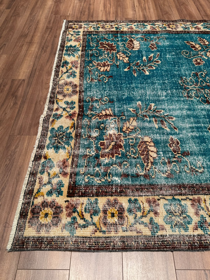 Orijinal Vintage Turkuaz Kök Boya Yün El Dokuma Halı 186x268 4.98 Metrekare - 6x8 ft