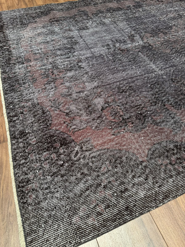 Orijinal Vintage Mor Gri Kök Boya Yün El Dokuma Halı 177x293 5.19 Metrekare - 6x8 ft