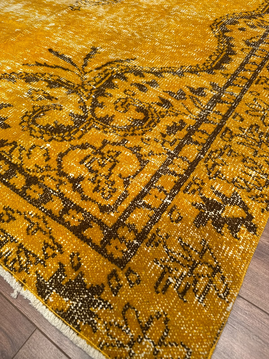 Orijinal Vintage Sarı Kök Boya Yün El Dokuma Halı 172x293 5.04 Metrekare - 6x8 ft